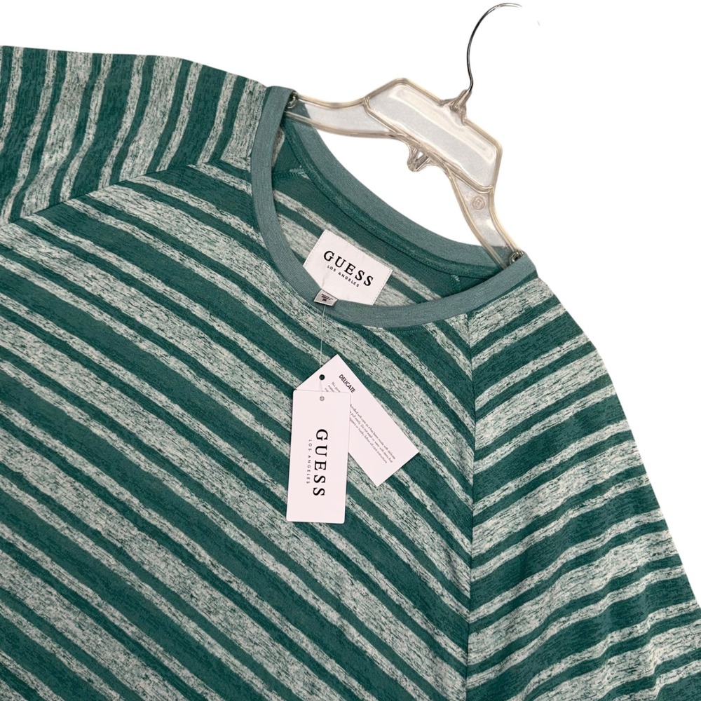 Guess Los Angeles T-Shirt Womens XL Green Striped Raglan Sleeve Knit Top NEW